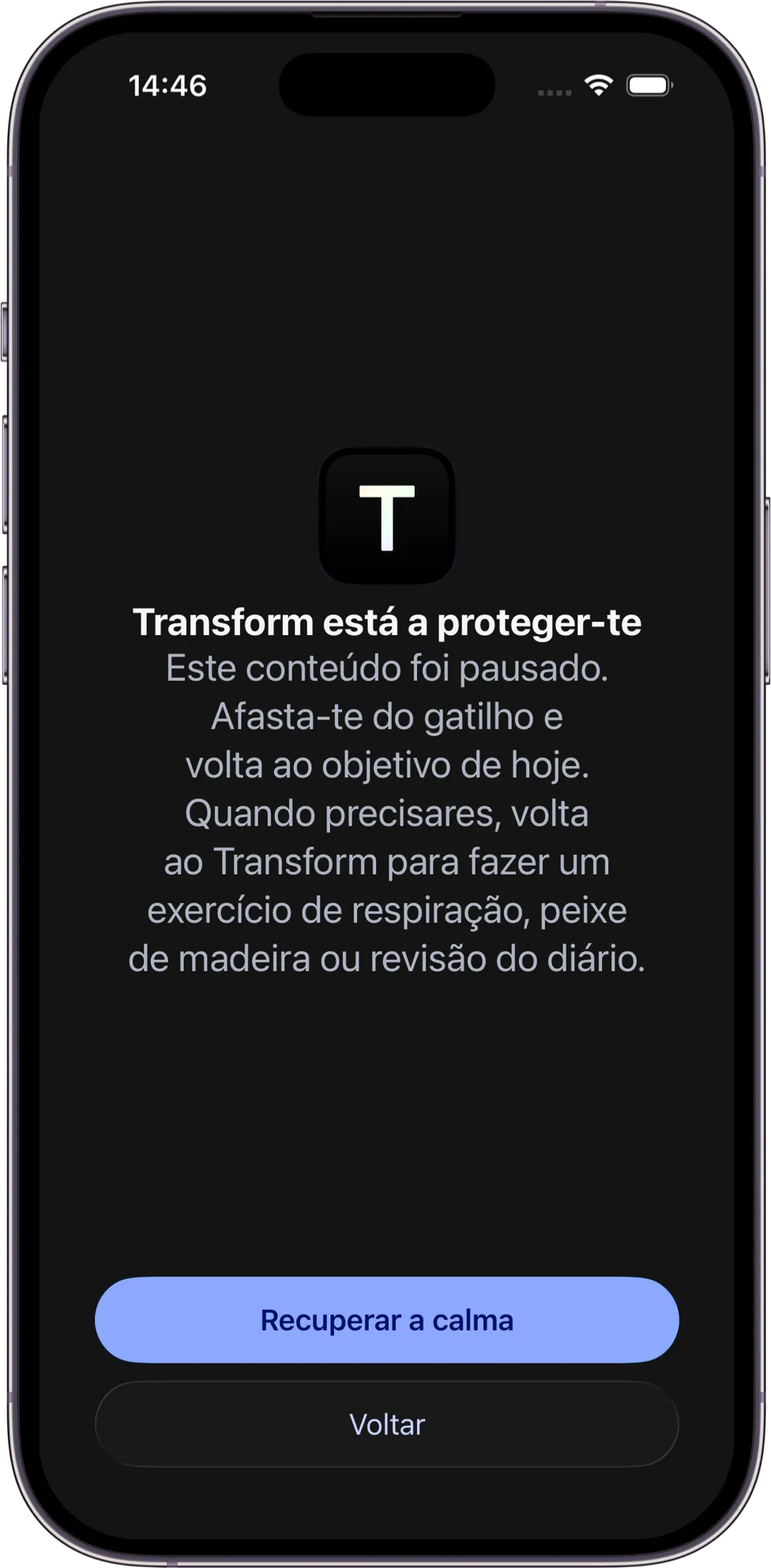 Tela de bloqueio de conteúdo e pausa no impulso do Transform